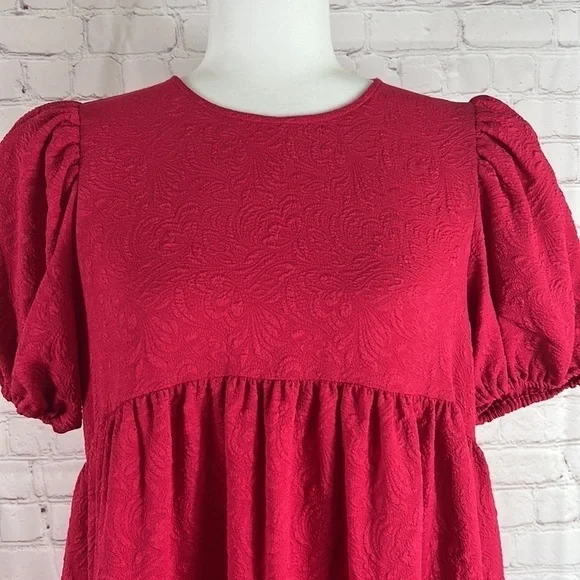 Who What Wear Puff Short Sleeve Dress Barberry Size Medium - Picture 5 of 13